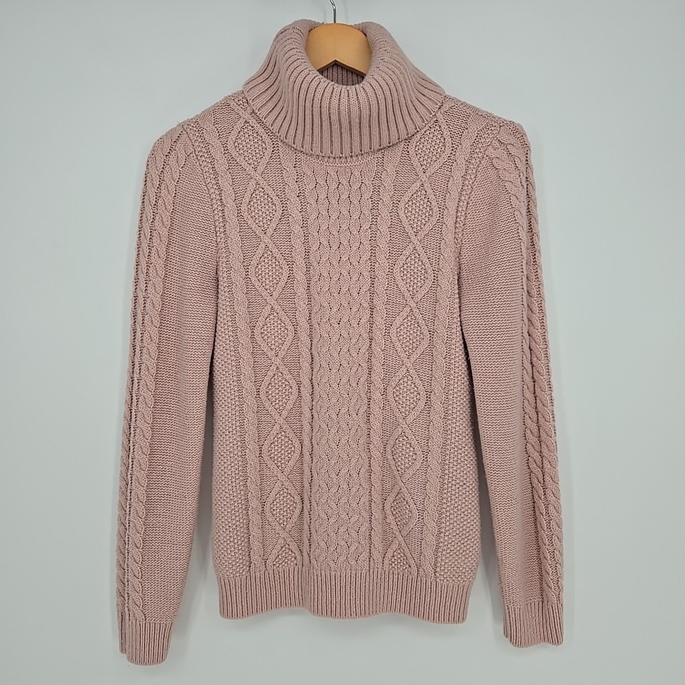 Cable Knit Baby Pink Turtleneck Pullover Womens M Sweater Preppy Academia Cute